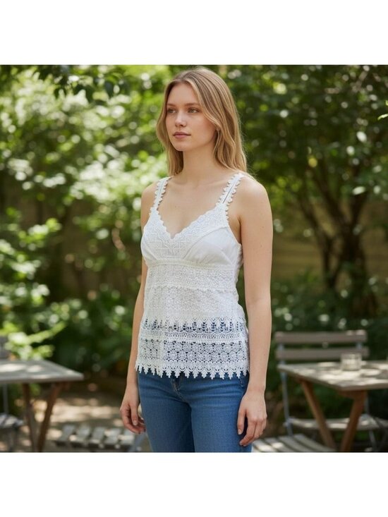 Boston Proper Tops - Boston Proper Camisole Top Womens Small White Lace Crochet Cottage Boho Festive